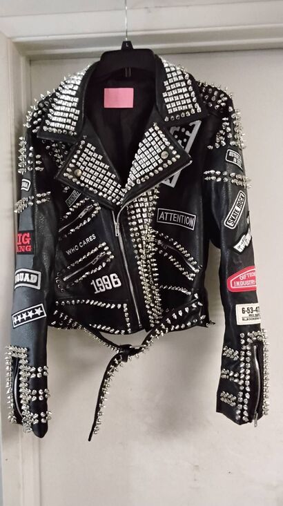 Azalea Wang Jackets & Blazers - NWOT~AZALEA WANG Black AC/DC Punk Rock Studded Patchwork Moto Jacket Sz XL